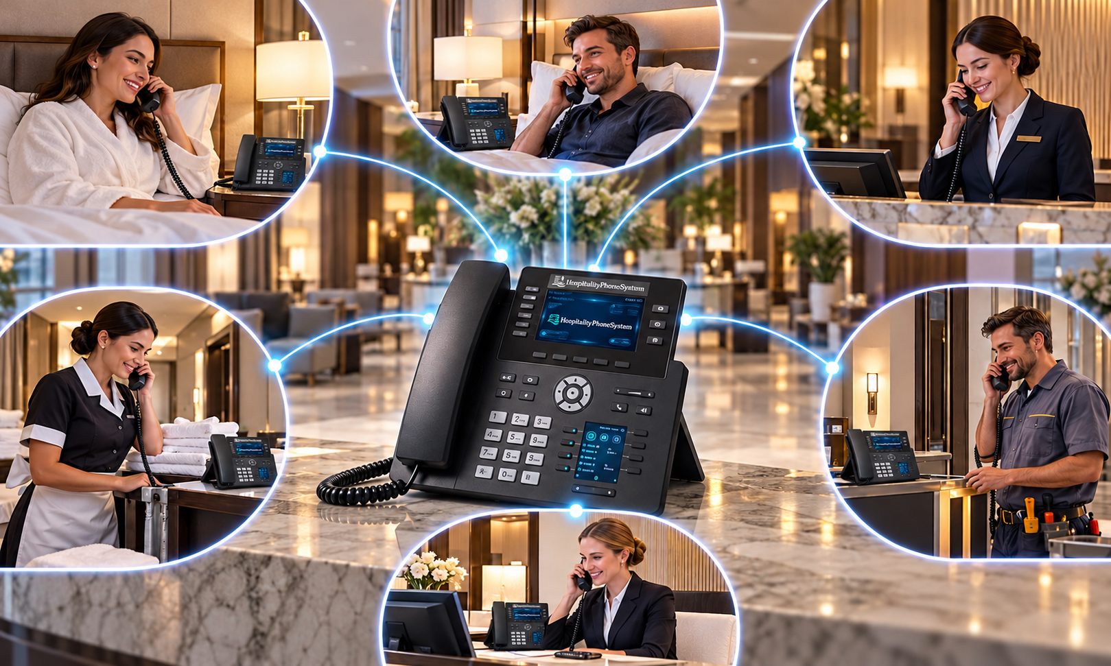 Hotel room telephone and internal department calling